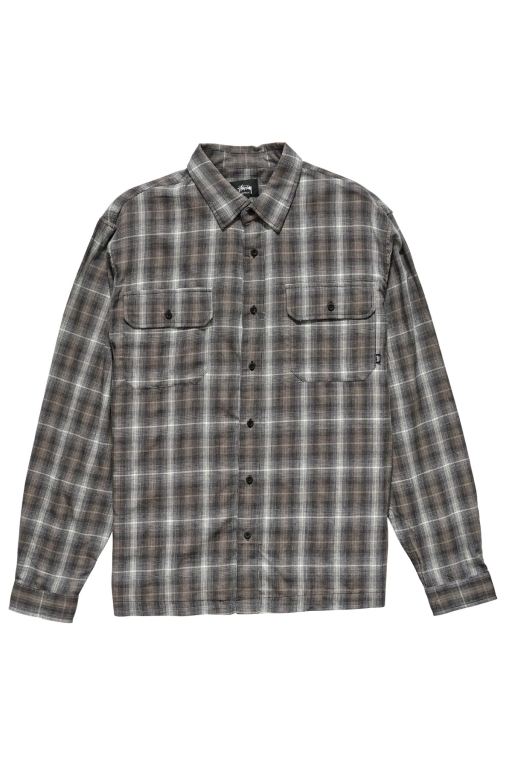 Stussy Mens Olsen Check LS Shirts Black - KTGVD3657